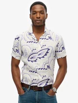 Superdry Herren Leinenhemd mit Offenem Kragen und Print Grau - Größe: Xxl - 89.99 - FashionsVida