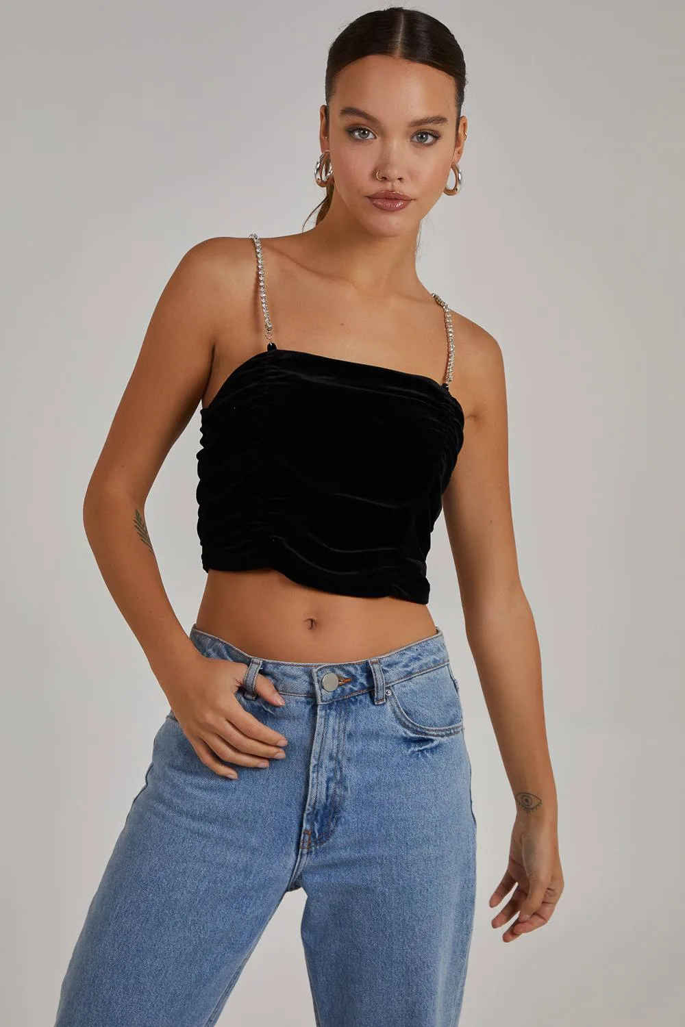 Ruched Crop Top - Black - Size: 14 - Pink Vanilla - FashionsVida