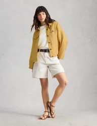 Pure Linen Lightweight Collared Jacket Yellow female