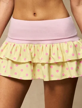 Shorts deportivos de falda plisada de varios niveles con estampado de bloques de color y lunares, para verano - Shein - FashionsVida