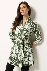 Leaf Print Tunic Shirt - Multicolor - Size: 18