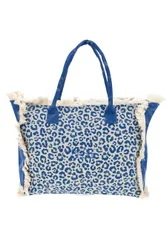 Borsa Mare Blu in Tessuto Denim con Stampa Animalier e Frange CLASS BA22223