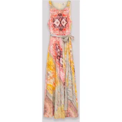 Vestido largo estampado con cinturón