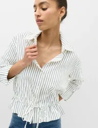Striped Drawstring Waist Shirt Ivory Mix female