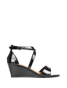 Women's 'Kylie' Strappy Sandal Wedge Heels With Ankle Strap in True Black Size: 7 - True Black - Size: 7 - XY London - FashionsVida