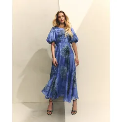 Vestido midi con mangas abullonadas con estampado floral