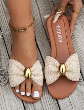 Par de Mules con lazo de moda para mujer, sandalias planas deslizantes para mujer, adecuadas para exteriores, hogar, casual, playa y otras ocasiones - Shein - FashionsVida