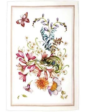 Canovaccio Semiramide in lino bianco con stampa camaleonte multicolor - Tessitura Toscana Telerie - FashionsVida