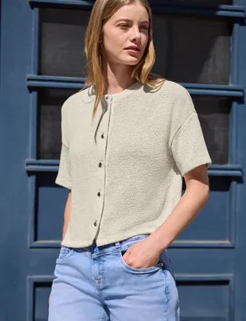 Street One Kurzarm Jacke im Strick-Look mit Rundhals female Beige - Street One Studio - FashionsVida