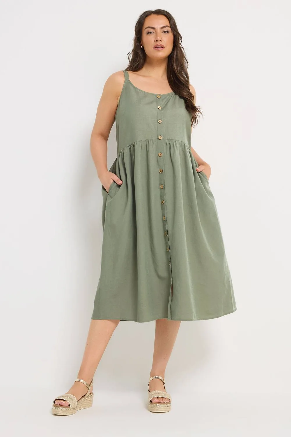 Linen Sundress - Light Green - Size: 18 - Yours - FashionsVida