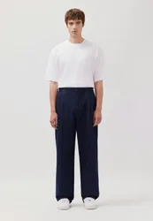 Wide-Leg Chino mit Bundfalten aus Blue Denim Blau M