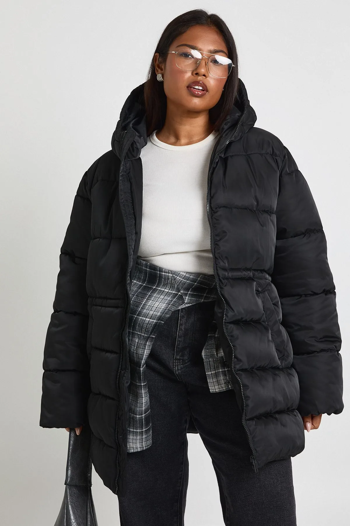 Womens Plus Synched Waist Puffer Jacket - Black - Size 16 Uk - Boohoo - FashionsVida