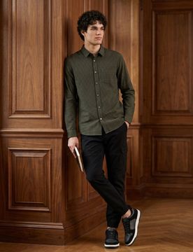 Camicia slim fit in cotone a quadri - verde petrolio