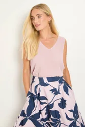 Petite Chiffon V Neck Cami Top - Rose - Size: 22