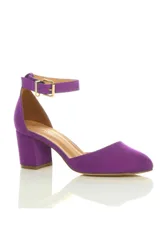 Mid Block Heel Ankle Strap 2 Part Heels - Purple - Size: 8