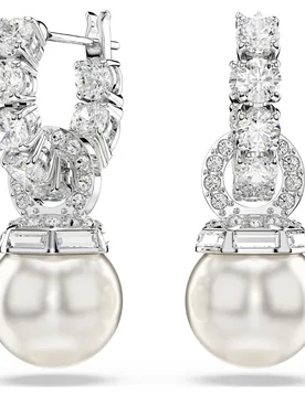 Orecchini pendenti Matrix, Crystal Pearl, Taglio Round, Bianchi, Placcato rodio OS - Swarovski - FashionsVida