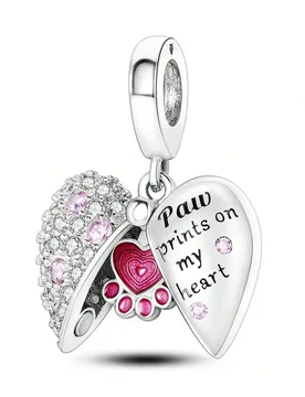 Pieza Colgante de corazón con huella de mascota plateada y rosa, apto para combinar con pulseras, collares y brazaletes originales, para la elaboraci - Shein - FashionsVida