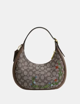 Womens Emily Shoulder Bag In Signature Jacquard With Floral Embroidery - Brown - One Size - Coach - FashionsVida