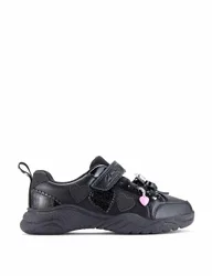 Kids' Leather Riptape Heart School Shoes (10 Small-2.5 Large) Black Female