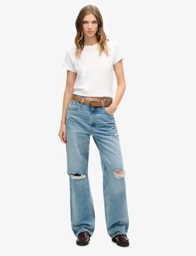 Superdry Damen Hellblau Jeans aus Bio-Baumwolle mit Weitem Beinschnitt, Größe: 32/32