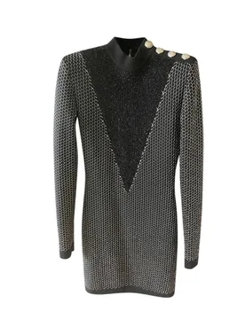 Black & Silver Fil Coupe Detail Dress - Balmain - FashionsVida