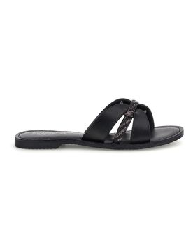 Ciabatte nero in vera pelle con fasce incrociate TIMA3960 36