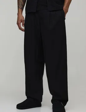 Men's Balloon Fit Linen Blend Co-Ord Half & Half Trouser Black Size 5X-Large Black 5XL - boohooMAN - FashionsVida