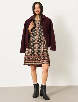 Cotton Rich Printed Mini T-Shirt Dress Black Mix female - Fatface - FashionsVida