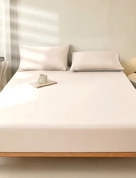 Pieza Sábana ajustada de color beige claro sólido, protector de colchón, funda de colchón, sábana ajustada, suave y transpirable, adecuada para c - Shein - FashionsVida