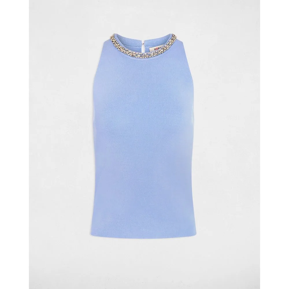 Camiseta de mujer sin manga de corte ajustado con strass - Morgan - FashionsVida