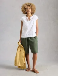 Pure Cotton Embroidered Notch Neck Blouse White female