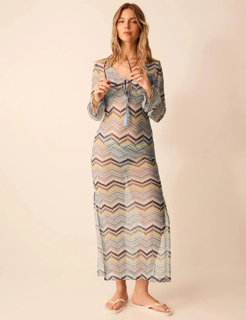 Striped Tie Neck Maxi Beach Dress Multi female - Accessorize - FashionsVida
