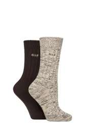 Women's 2 Pair Elle Chunky Cotton Ribbed Boot Socks Classic Beige 4-8 - Assorted - Size: Small