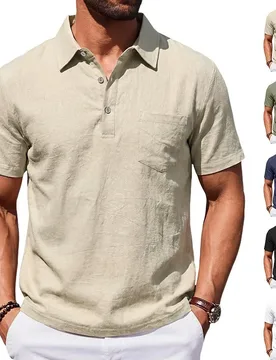 Summer Men's Cotton-Linen Collar Polo Shirt Solid Color Casual Short Sleeve Beach Vacation Men's Wear with Pockets - Aliexpress - FashionsVida