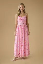 Womens Wildflower Mesh Bandeau Maxi Dress - Pink - Size 12 Uk