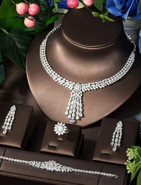 HIBRIDE Beauty Long Nigeria CZ Crystal Wedding Bridal Jewelry Sets For Wedding Accessories Jewelry Necklace Bangle Sets N-1091 - Aliexpress - FashionsVida