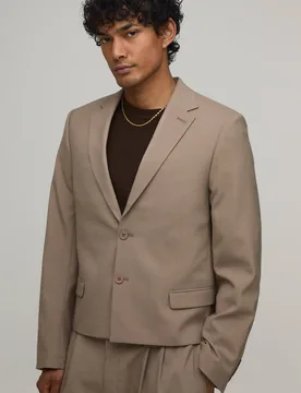 Tailored Cropped Boxy Suit Jacket Taupe Size 42 Taupe 42 - boohooMAN - FashionsVida
