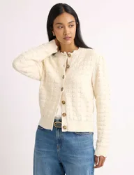 Cotton Rich Pointelle Puff Sleeve Cardigan Cream female