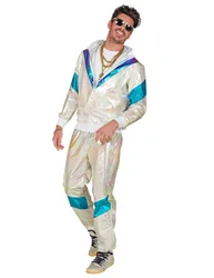 Holographischer Retro Trainingsanzug für Erwachsene weiss-blau