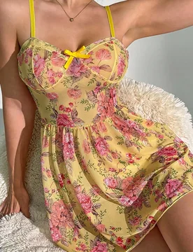 Camisón de mujer con estampado floral y decoración de moño - Shein - FashionsVida