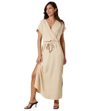 Robe Longue à Manches Courtes Teyssa Linen XS