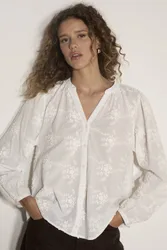 Women's Floral Embroidered Cotton Blouse in White Size: 18 - White - Size: 18