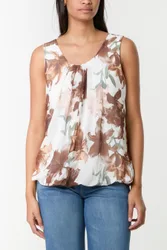 Sleeveless Bubble Hem Printed Top - M/L / BROWN - female