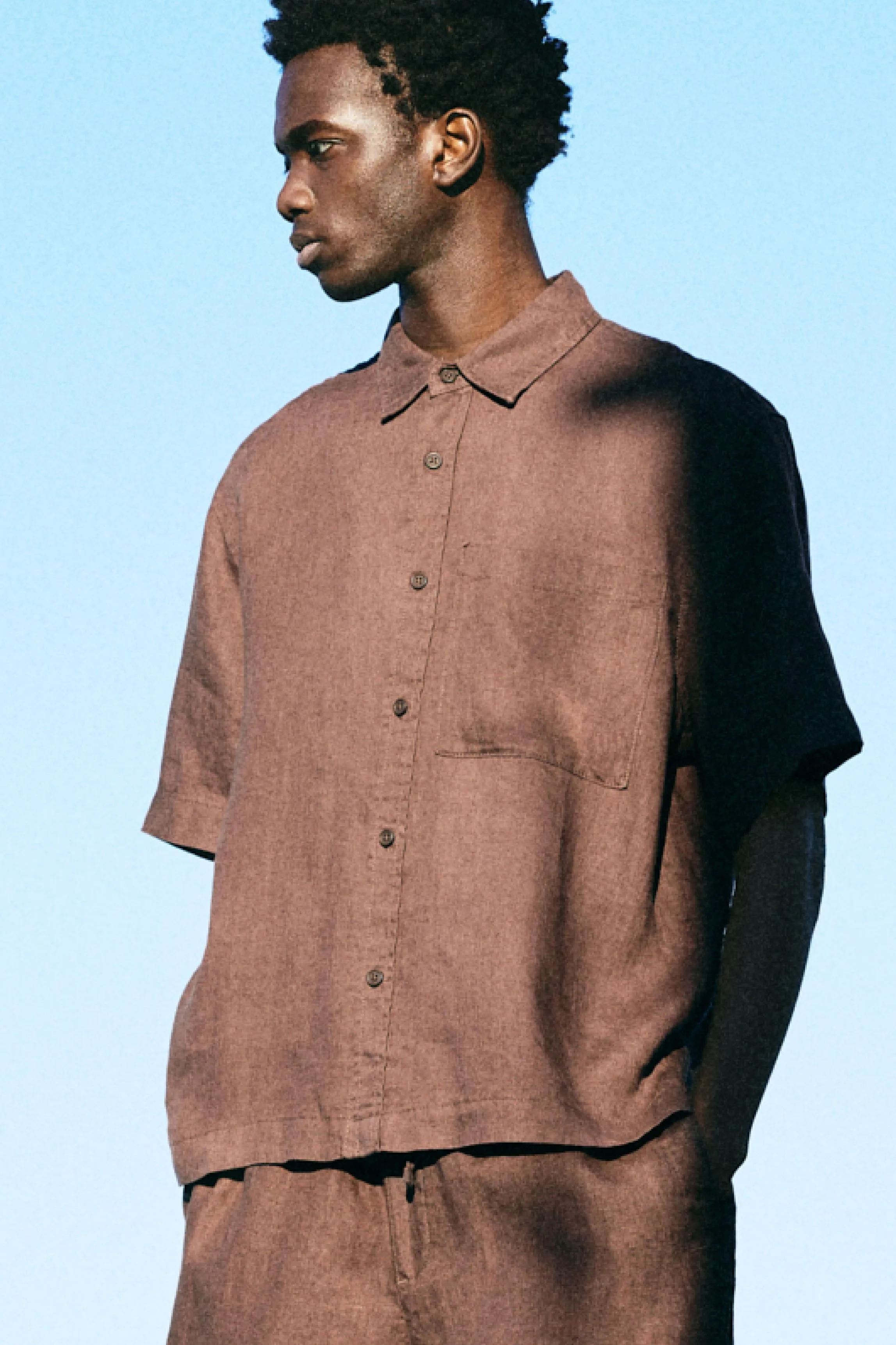 Linen Short Sleeve Shirt (Size: ) - Pull&bear - FashionsVida