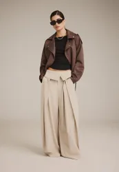 Weite Hose mit Umschlagbund Beige 38