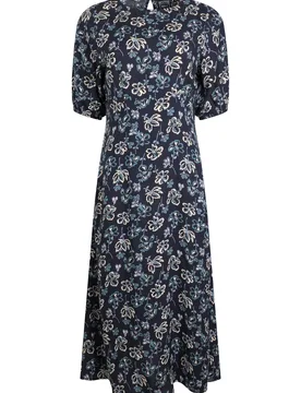 Weird Fish Everly Printed Viscose Dress Size 12 - new-arrivals heritage sale all-sale sale womens women women all-womens women dresses - Black Iris - FashionsVida