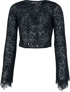 Rockabilly Langarmshirt - Bell Sleeve Devore Lace Up Top - L - für Damen - Größe L - schwarz - Frauen - female - Jawbreaker - FashionsVida