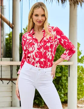Floral Collared Utility Shirt Pink Mix female - Sosandar - FashionsVida
