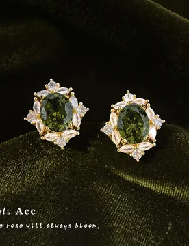French Retro Olive Green Zircon Drop Earrings For Women Vintage Court Style Niche Luxury Advanced Sense Mid-century Ear Jewelry - Aliexpress - FashionsVida