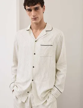Linen Rich Striped Pyjama Top Ecru Mix male - Autograph - FashionsVida